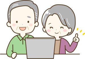 年配夫婦がノートパソコンを見ているイラスト