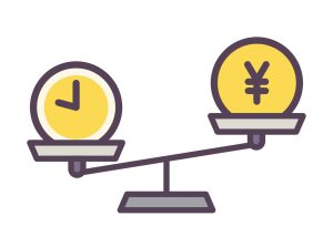外壁塗装の価格を天秤で比べ、適正価格を見極めるイメージイラスト