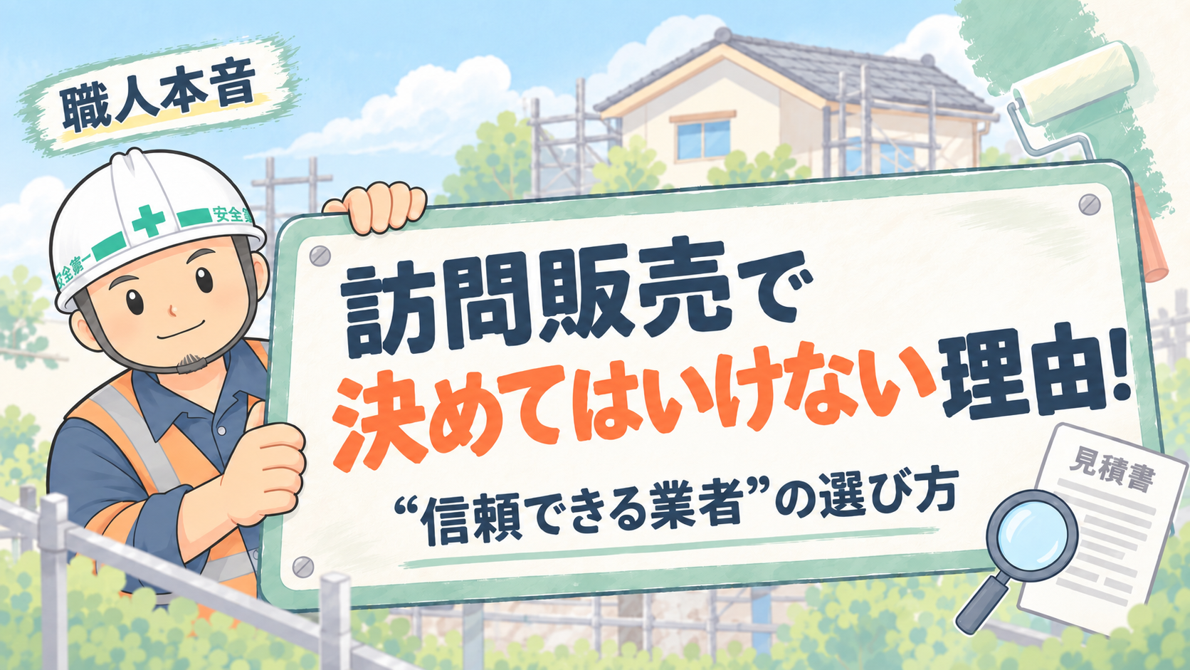 訪問販売で決めてはいけない理由と信頼できる外壁塗装業者の選び方を解説するアイキャッチ画像