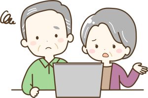 ネット検索で業者を探して迷っている夫婦のイラスト