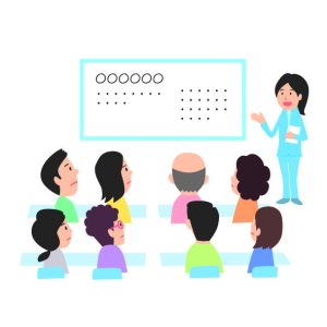 セミナーで説明を聞くイメージ(相談会のイラスト)