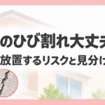 外壁のひび割れを確認する案内役の女性