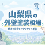 山梨県の外壁塗装相場を紹介するアイキャッチ画像。費用の目安や金額差の理由を、地域のイラストとともにわかりやすく案内している。