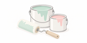 外壁塗装の塗料缶とローラーのイラスト